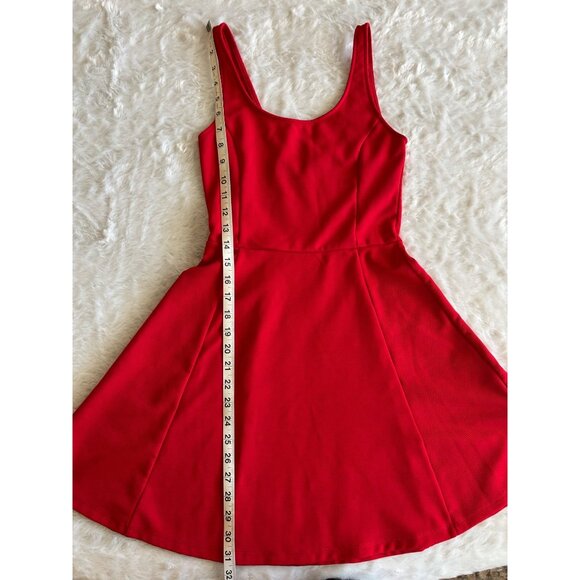 Divided Red Ribbed Sleeveless Skater Dress With Scoop Neckline - Size 4 - Picture 4 of 8